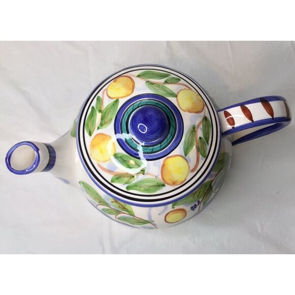 Plums Harvest LemonsTeapot Ceramic Vibrant Colors Hand painted 2000 Italy Vtg 6" - Picture 3 of 10